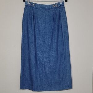 Vintage Talbots Denim Midi Skirt Size 12 Coastal Cowgirl Pockets Cottagecore